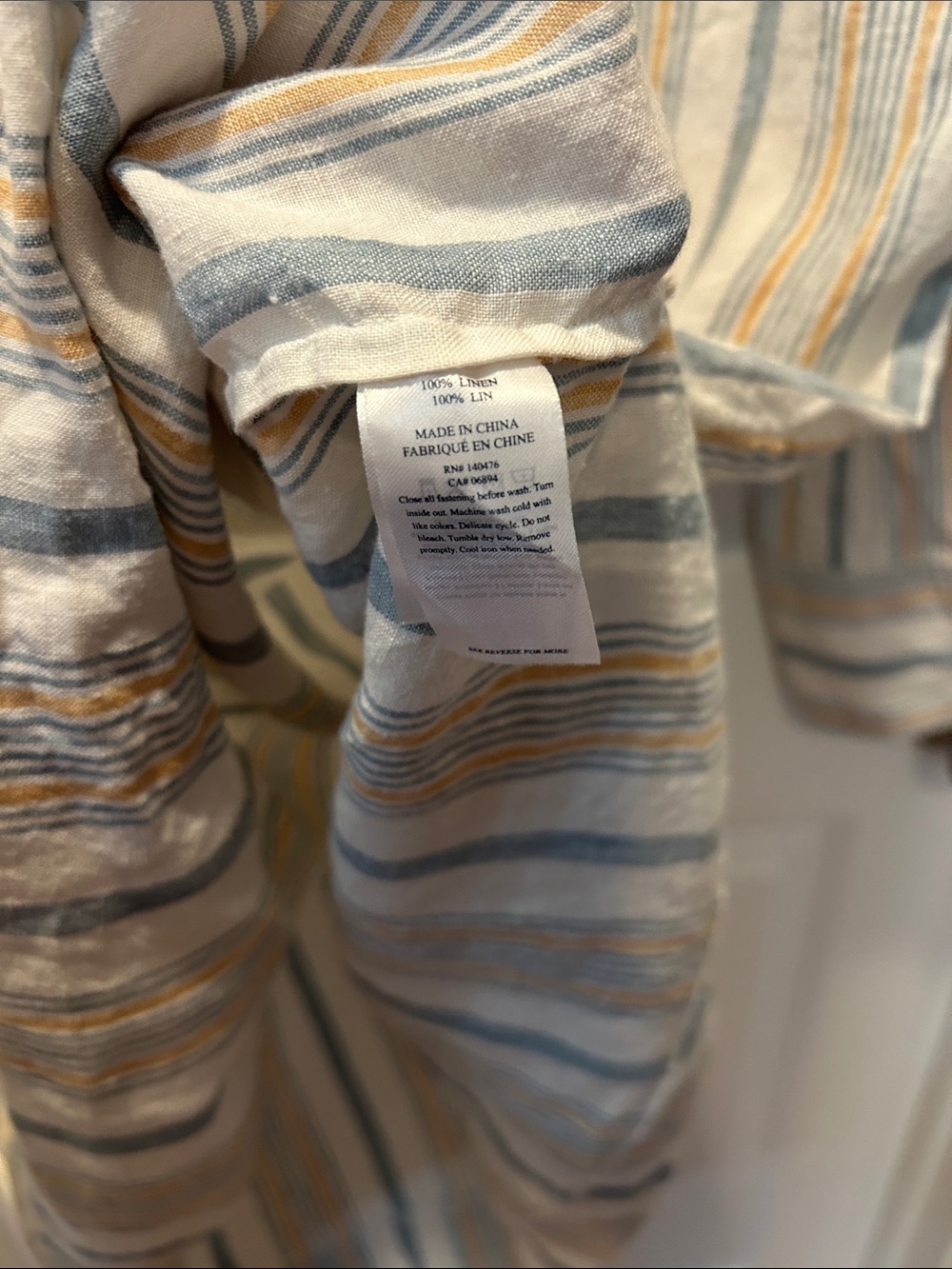 Faherty Striped V-Neck Linen Dress in White, Light Blue, Tan - Picture 7 of 10